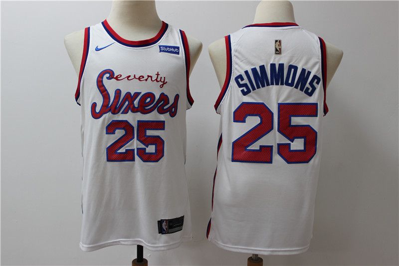 Men New NBA Philadelphia 76ers #25 Simmons White Throwback game Jerseys